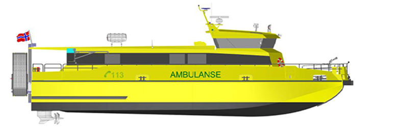 Tegning av den nye ambulansebåten til Buksér & Berging AS.